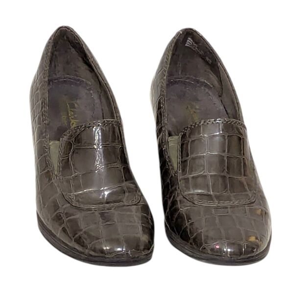 Clarks Bendables Size 7.5 (UK 5 / EU 38) Women’s Gray Slip-On Wedge Shoes Croc - Picture 2 of 14